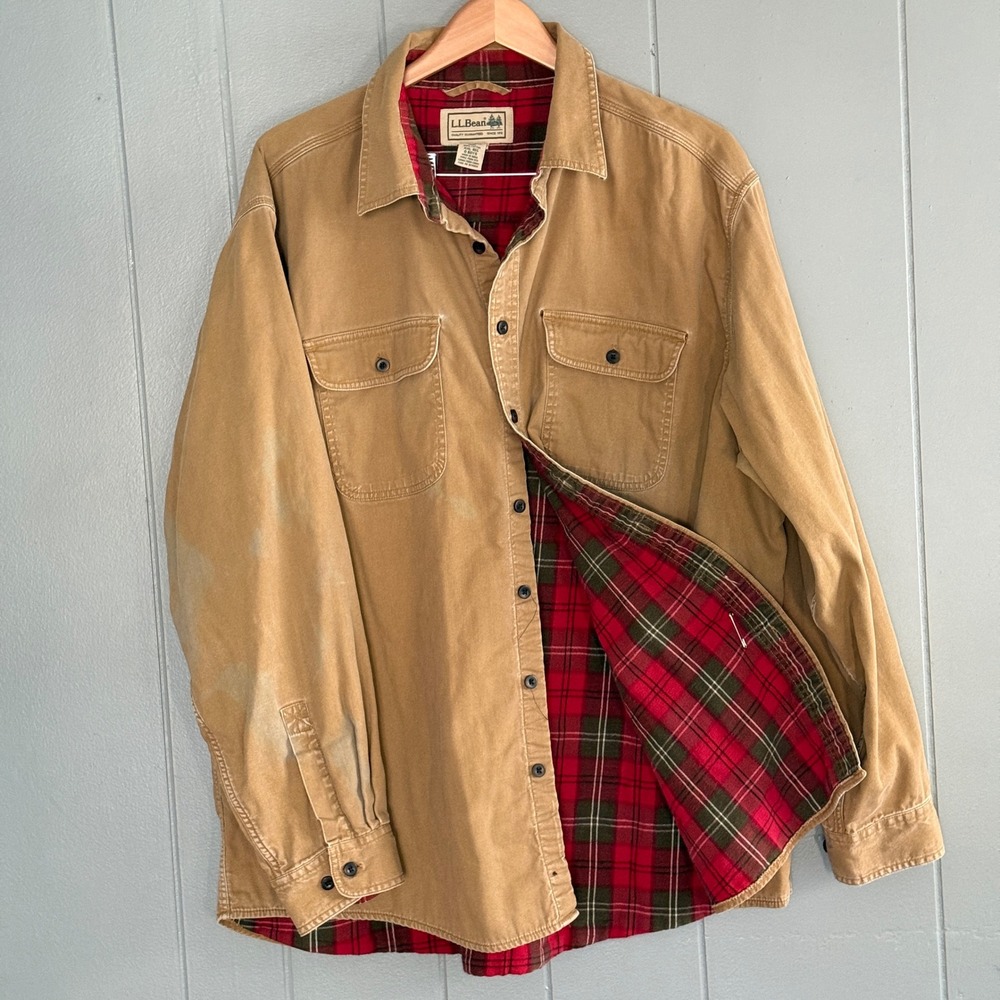 Vintage LL Bean Hurricane Shirt XXL Flannel Lined Canvas Distressed Faded